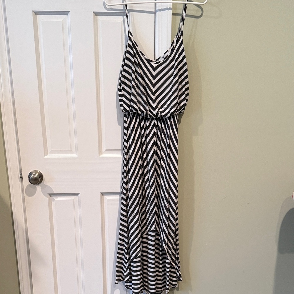 Bar III Black and White Chevron High Low Dress